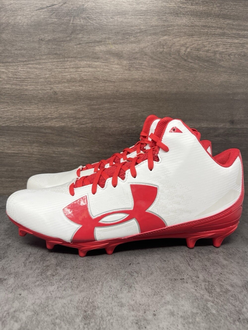 Under Armour Fierce Phantom Mid MC Football Cleats Mens Size 12 Red White 128330